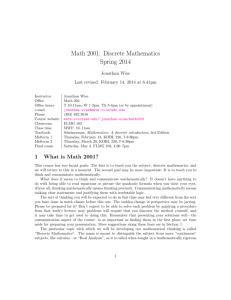 Math 2001: Discrete Mathematics Spring 2014