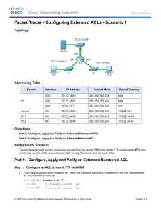 Packet Tracer - Configuring Extended ACLs