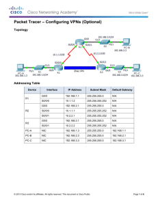 Packet Tracer – Configuring VPNs (Optional)