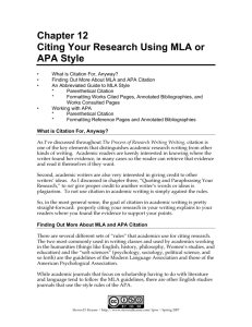 Citing Your Research Using MLA or APA Style