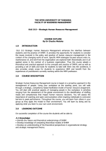 olg 213 strategic human resource management course outline