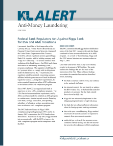 Federal Bank Regulators Act Against Riggs Bank for BSA and AML
