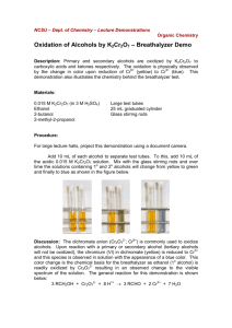 Oxidation of Alcohols by K2Cr2O7 – Breathalyzer Demo
