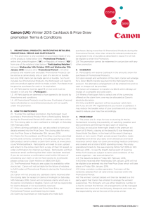 Canon (UK) Winter 2015 Cashback & Prize Draw promotion Terms