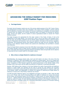 GIRP Position Paper on Single Market for Medicines