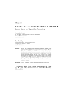 Chapter 1 PRIVACY ATTITUDES AND PRIVACY BEHAVIOR Losses