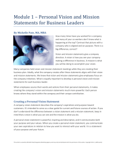 Personal Vision and Mission Statements for Business Leaders