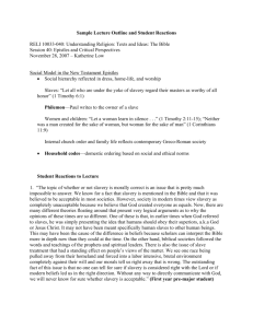 Sample Lecture Outline and Student Reactions RELI 10033