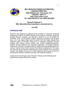 ShoPro Manual - MAL Manufacturing Automation Laboratories, Inc.