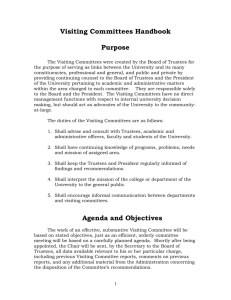 Visiting Committees Handbook Purpose Agenda and Objectives