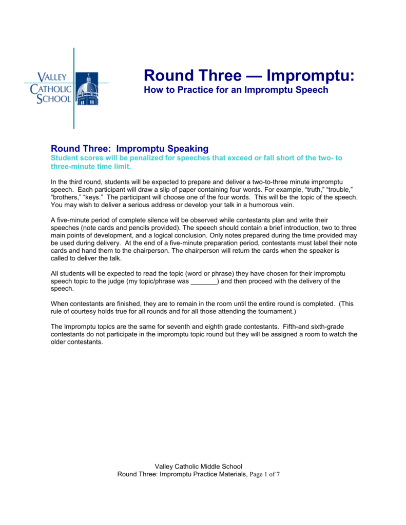 sample introduction of impromptu speech