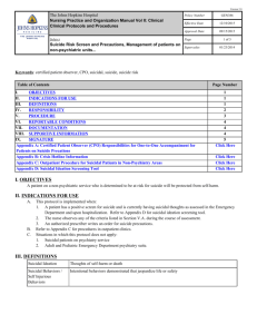 Suicide Risk Screen and Precautions Management of patients on