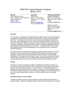EAB 3764: Applied Behavior Analysis Spring, 2014