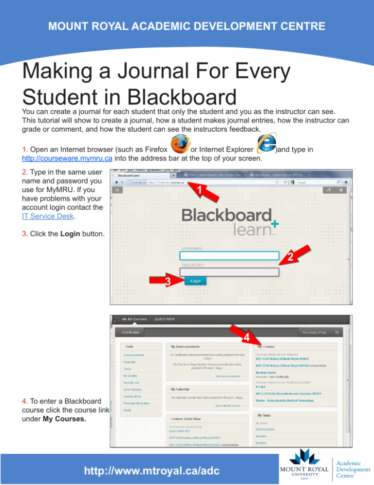 how to create a journal entry in blackboard