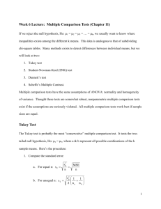 Week 6 Lecture: Multiple Comparison Tests (Chapter 11) Tukey Test