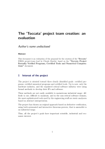 'Toccata' project team creation