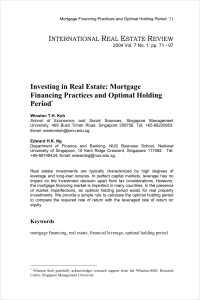 Mortgage Financing Practices and Optimal Holding Period