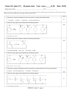 Chem 341, Quiz #7A 20 points total Your score:_____of 20. Date: 10