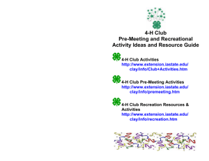 4-H Club Pre-Meeting and Recreational Activity Ideas and Resource