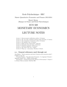 MONETARY ECONOMICS LECTURE NOTES