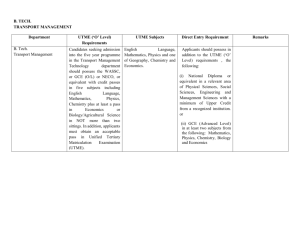 B. TECH. TRANSPORT MANAGEMENT Department UTME ('O