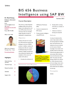 BIS 656 Business Intelligence using SAP BW