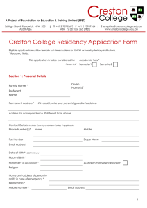 Creston College Residency Application Form