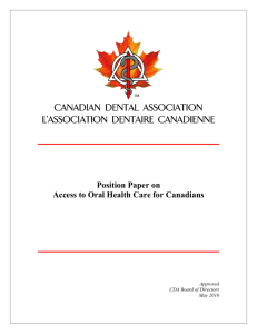 Position Paper on Access to Oral Health Care for Canadians