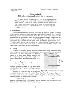 Report on Lab 2 Thévenin resistance and voltage of a power supply