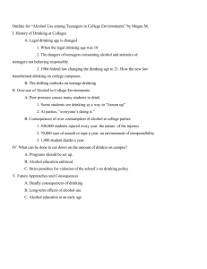 Outline for “Alcohol Use among Teenagers in College Environments