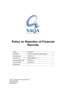 Policy on Retention of Financial Records