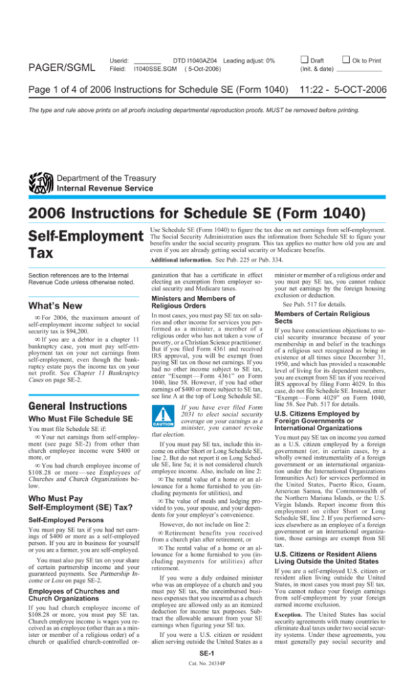 2006 Instruction 1040 Schedule SE