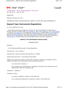 Deposit Type Instruments Regulations