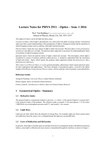 Lecture Notes for PHYS 2911 – Optics (Advanced)
