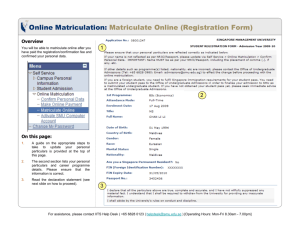 Online Matriculation: Matriculate Online (Registration Form)