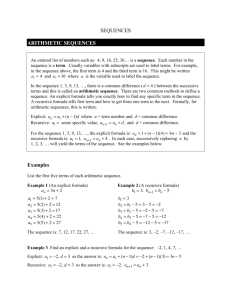 SEQUENCES ARITHMETIC SEQUENCES Examples