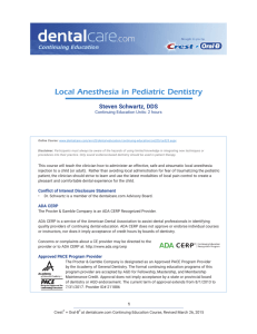 CE 325 - Local Anesthia in Pediatric Dentistry