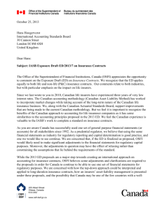 OSFI letter to IASB regarding Insurance Contracts