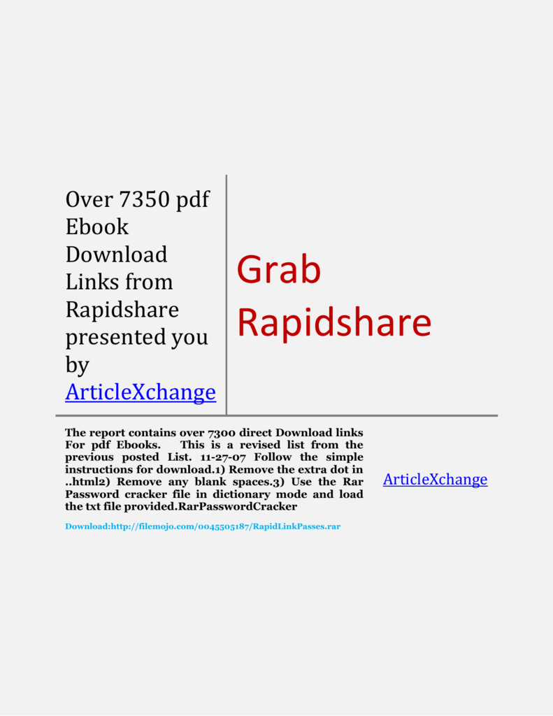 Over 7350 Pdf Ebook Links From Rapidshare Presented