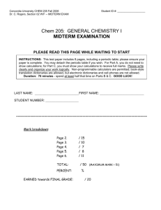 Chem 205: GENERAL CHEMISTRY I MIDTERM EXAMINATION