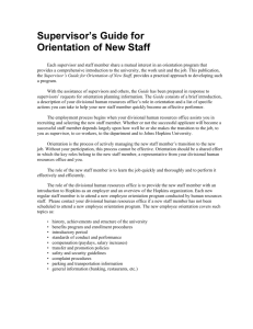Supervisor's Guide for Orientation of New Staff