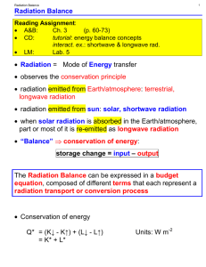 Radiation Balance • Radiation = Mode of Energy transfer • observes