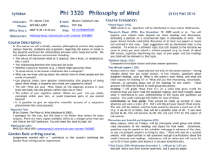 Phi 3320 Philosophy of Mind - University of Central Florida