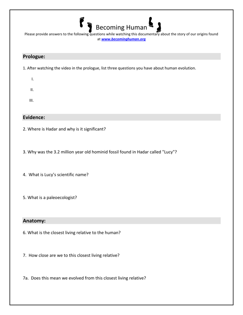 Becoming Human Worksheet