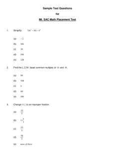 Sample Test Questions for Mt. SAC Math Placement Test