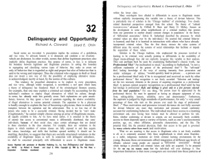 Delinquency and Opportunity