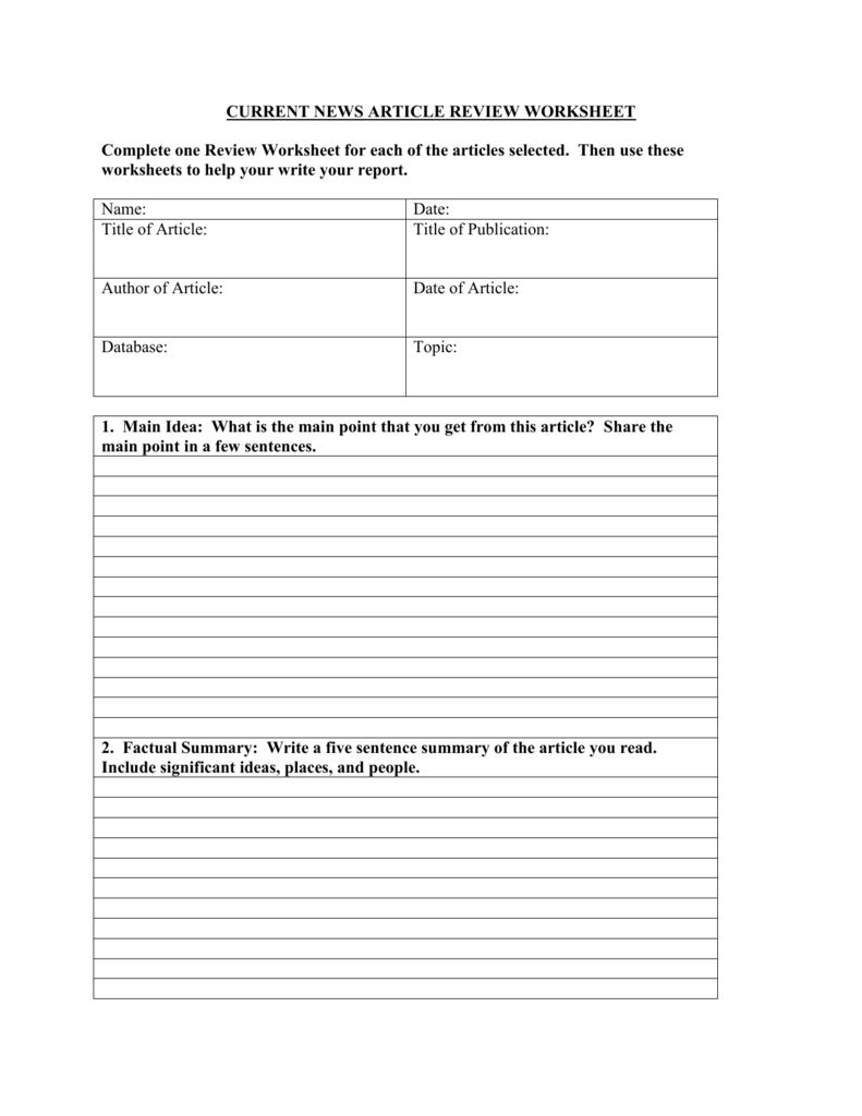 current news article review worksheet