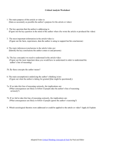 Critical Analysis Worksheet 1. The main purpose of this article or
