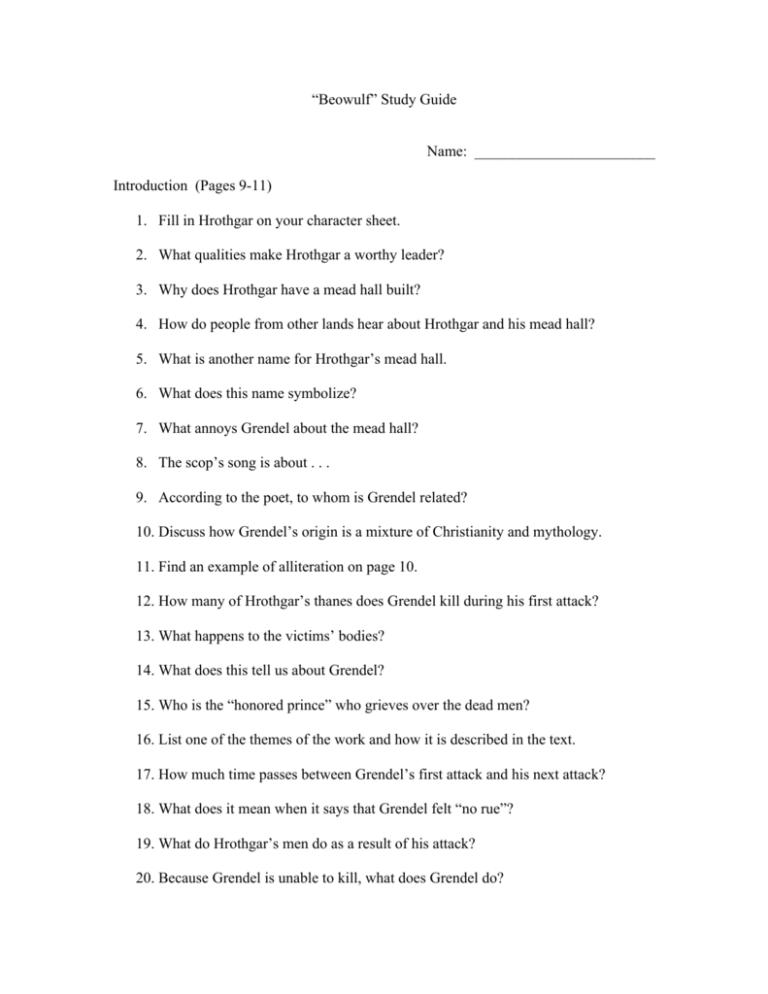 Beowulf Study Guide Beowulf Study Guide
