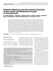 Pediatric Medicine and the Genetic Disorders of the Amish and